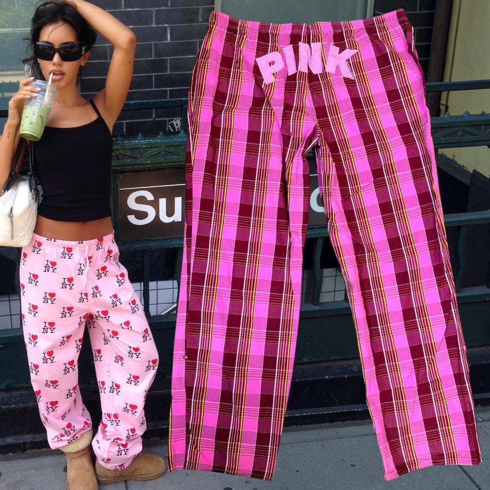 Victoria's Secret PINK Pajama Pants Plaid Rear Logo Pink L